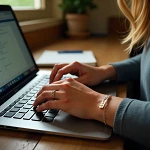 Mujer escribiendo en un ordenador