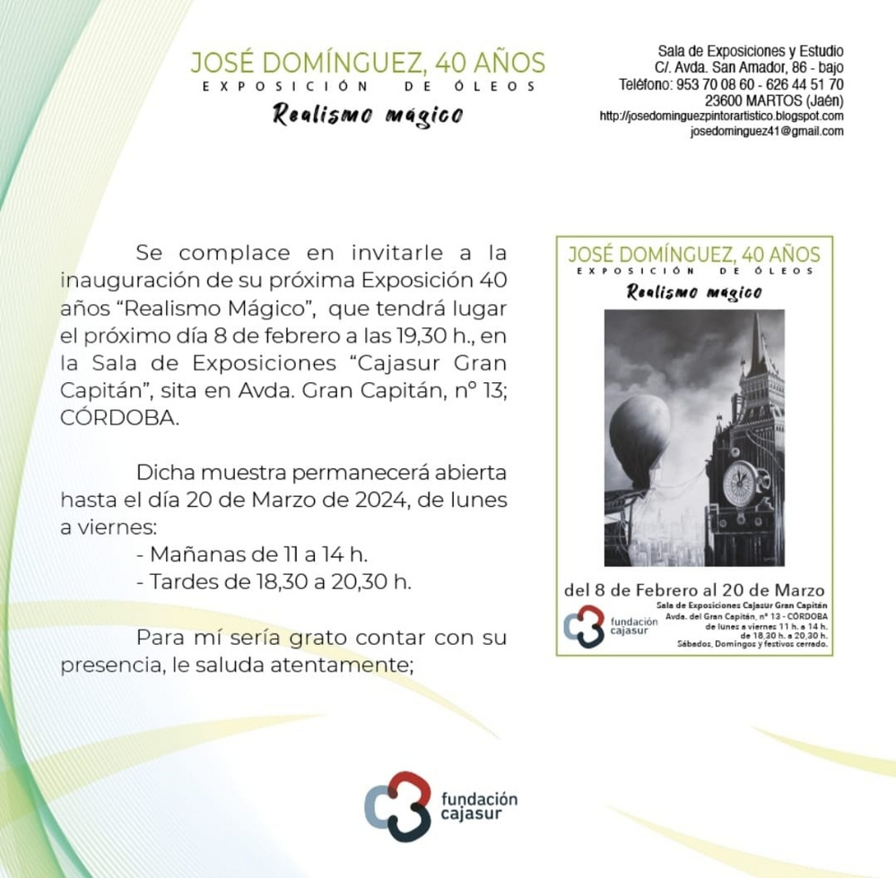 Córdoba: Este jueves se inaugura la exposición Realismo Mágico de José Dominguez en Cajasur.