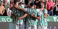 Los jugadores del Córdoba CF celebran la consecución de un gol.