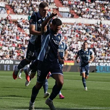 Celebrando un gol el jugador del Cordoba CF